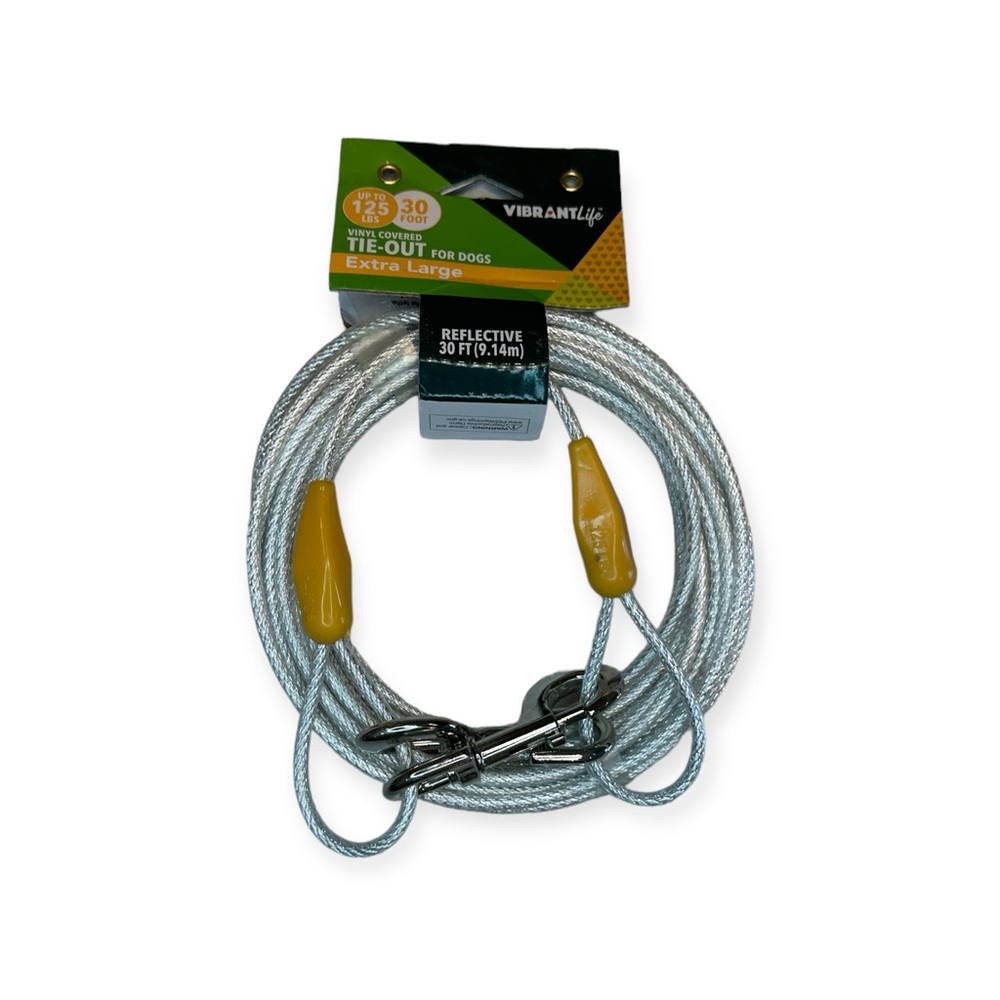 Vibrant Life 30ft Reflective Tie-Out Cable for Dogs up to 125 Pounds